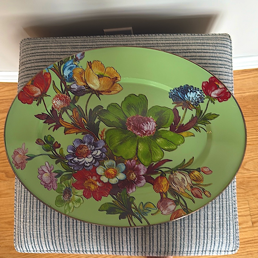 Mackenzie-Childs Green Flower Market Enamel Large Oval Platter.